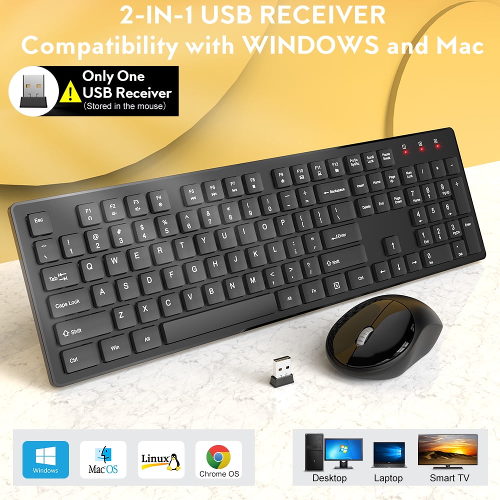 Wireless Keyboard and Mouse, Silent 2.4GHz Cordless Combo-Black-Wagpak