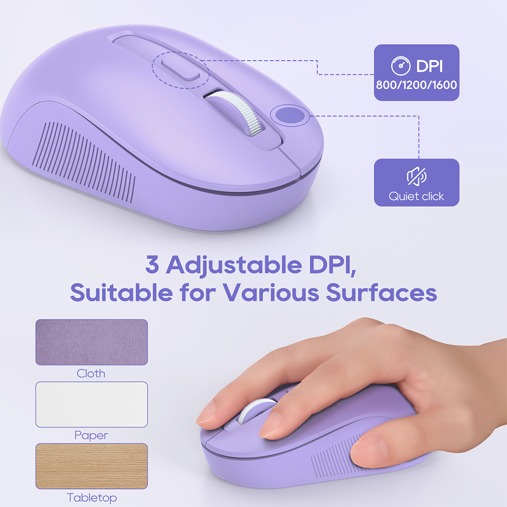 Wireless Keyboard & Mouse Set (Purple) – Retro Round Keycaps, Detachable Wrist Rest, 2.4GHz Cordless Connection for Mac/Windows/PC