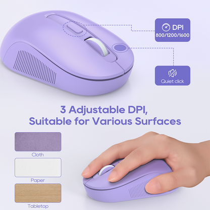 Wireless Keyboard & Mouse Set (Purple) – Retro Round Keycaps, Detachable Wrist Rest, 2.4GHz Cordless Connection for Mac/Windows/PC