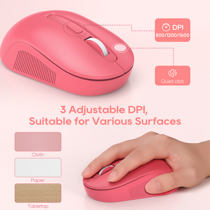 Wireless Keyboard & Mouse Set (Hot Pink) – Retro Round Keycaps, Detachable Wrist Rest, 2.4GHz Cordless Connection for Mac/Windows/PC