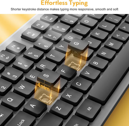 Wireless Keyboard and Mouse, Silent 2.4GHz Cordless Combo-Gray-Wagpak