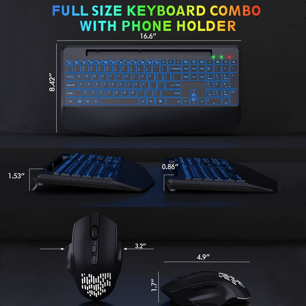 Wagpak Wireless Keyboard and Mouse Combo with 7 Color RGB Backlighting and Jiggler Functionality