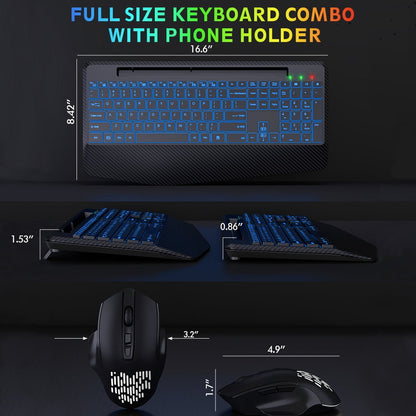 Wagpak Wireless Keyboard and Mouse Combo with 7 Color RGB Backlighting and Jiggler Functionality