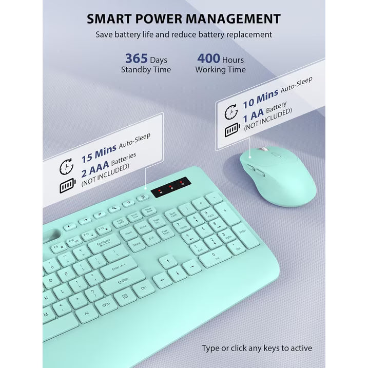 Wagpak Wireless Keyboard and Mouse Combo Wrist Rest Ergonomic Phone Holder Full-Sized Silent 2.4GHz Cordless Keyboard Mouse Set for Computer,Laptop, PC, Mac, Windows Green