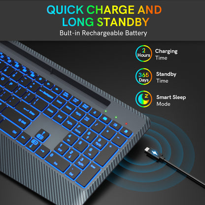 Wireless Keyboard with 7 Colored Backlits, Wrist Rest-Gray