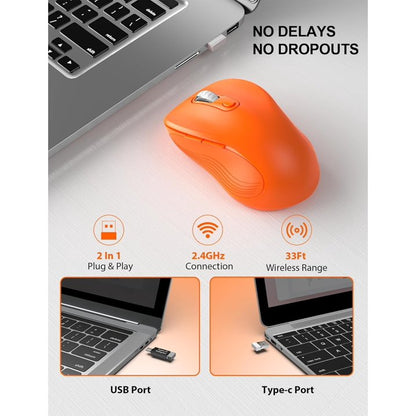 Wireless Mouse for Laptop, Ergonomic Silent Computer Mouse with USB & USB-C, 3 DPI 6 Buttons, Orange