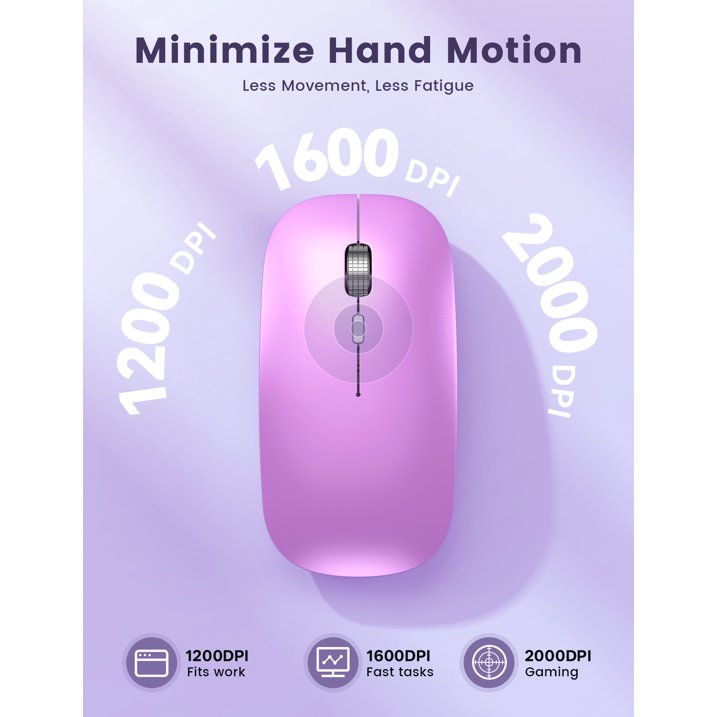 Bluetooth Wireless Mouse for MacBook, iPad, Laptop, Tri-Mode Rechargeable Silent Slim Computer Mouse for 3 Devices with USB & USB-C，Purple