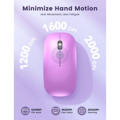 Bluetooth Wireless Mouse for MacBook, iPad, Laptop, Tri-Mode Rechargeable Silent Slim Computer Mouse for 3 Devices with USB & USB-C，Purple
