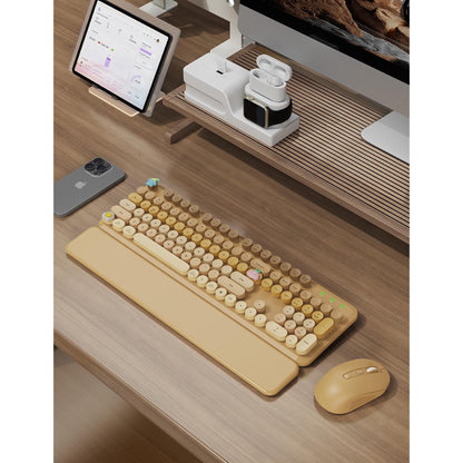 Wireless Keyboard and Mouse Combo, Retro Round Keycaps, Full Size with Detachable Wrist Rest, 2.4G for PC,Ombre Latte Beige