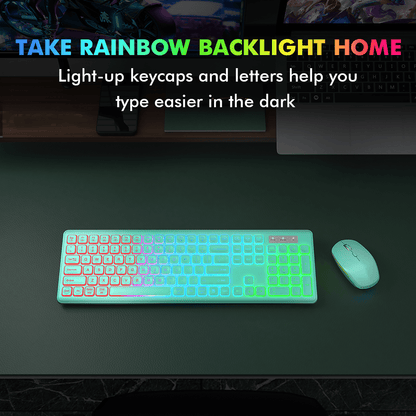 Wagpak Backlit Keys Computer Keyboard & Mouse, Green, New