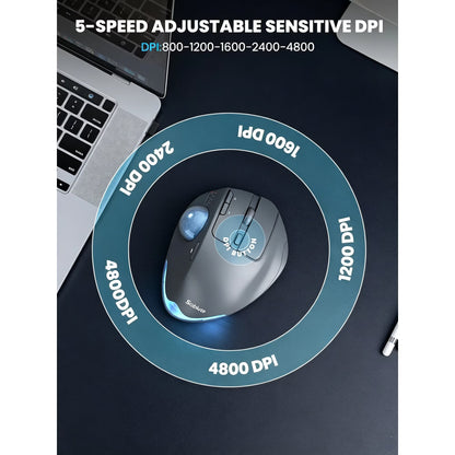 Ergonomic Wireless Trackball Mouse, Adjustable Angle, Thumb Control, Quiet Click, Rechargeable, Multi-Device Bluetooth & USB, for Windows Mac-Grey Ball