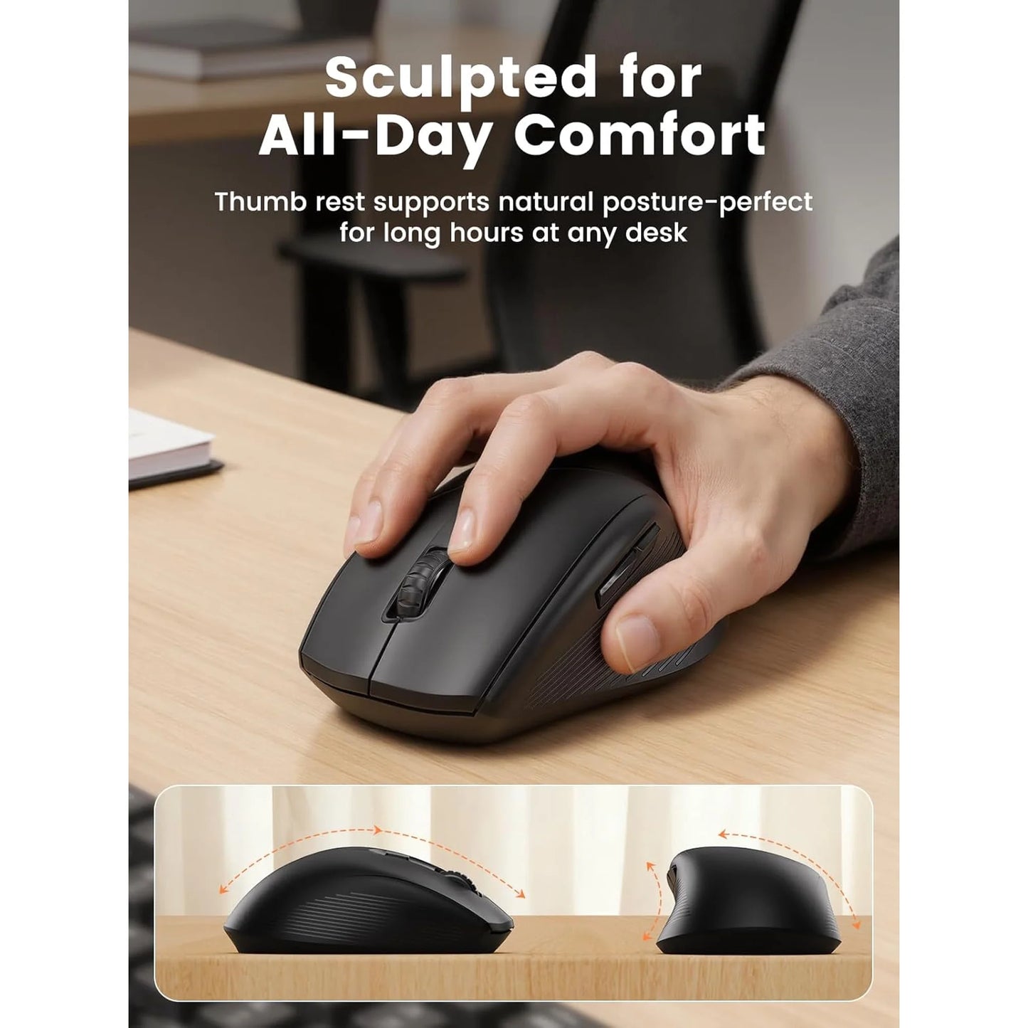 Wireless Keyboard Mouse Combo: 30dB Quiet Wave Keyboard with Leather Palm Rest, Ergonomic Mouse, Dual-System Switch, Plug & Play for Home Office