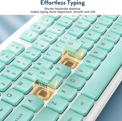 Wireless Keyboard and Mouse, Silent 2.4GHz Cordless Combo-Green-Wagpak