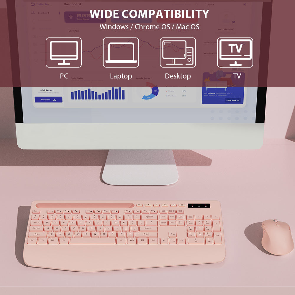Wagpak Wireless Keyboard & Mouse Combo for Computer,Laptop,Pink