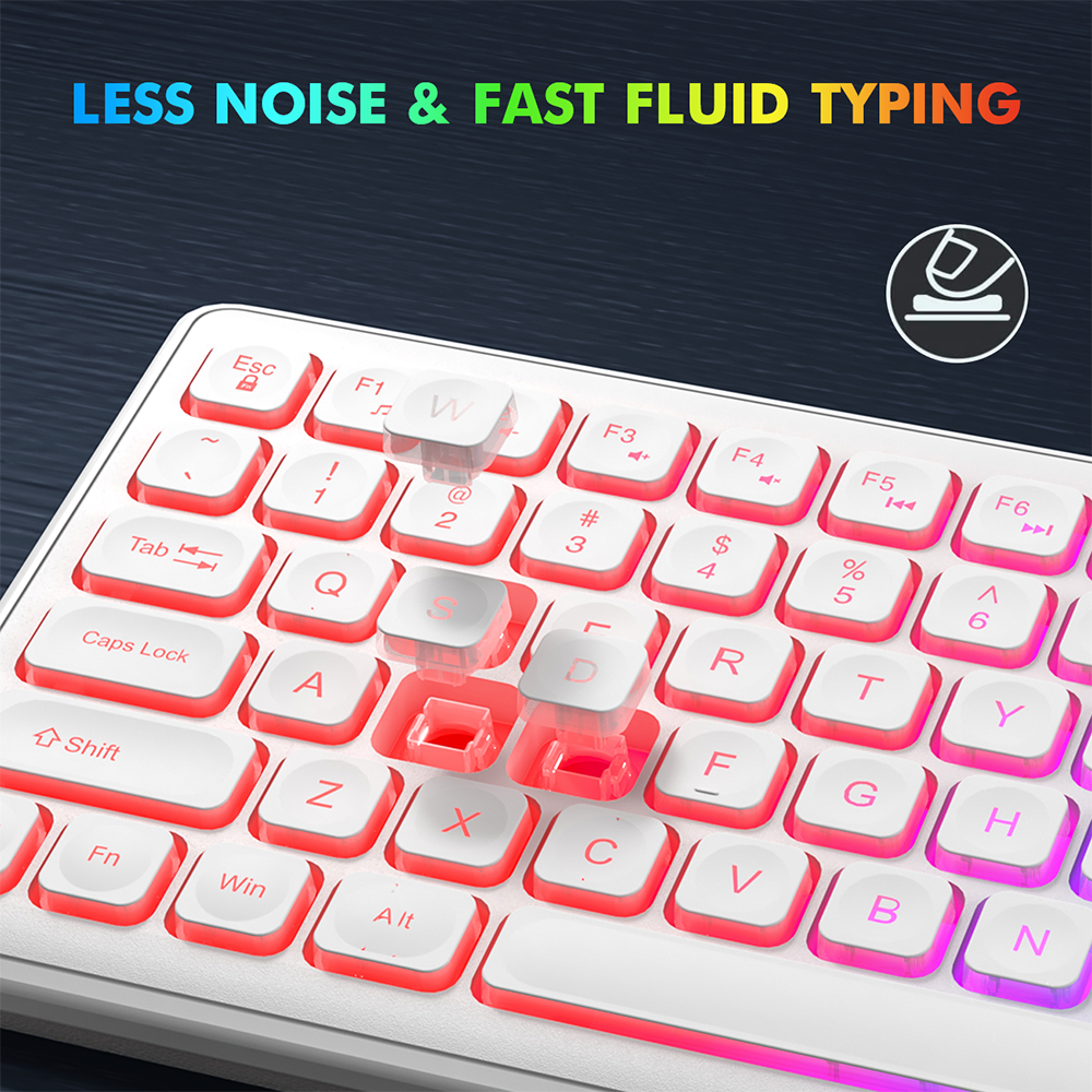 Wagpak Wireless Keyboard 7 Color Backlit Wrist Rest Rechargeable 112 Keys Quiet Keyboard White