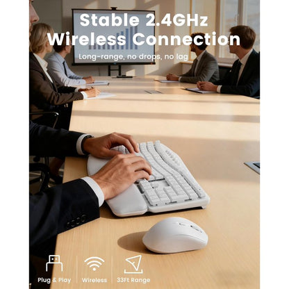 Wireless Keyboard Mouse Combo,Quiet Wave Keyboard with Leather Palm Rest, Ergonomic Mouse, Dual-System Switch, Plug & Play for Home Office,White