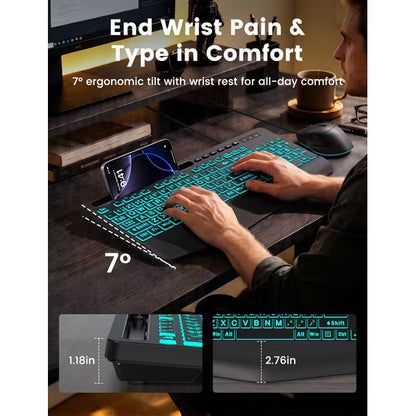 Wired Keyboard & Mouse Combo, 4X Large Print RGB Backlit Keys with Palm Rest, Ergonomic USB Plug & Play Set for Seniors Students PC Laptop Mac Home Office