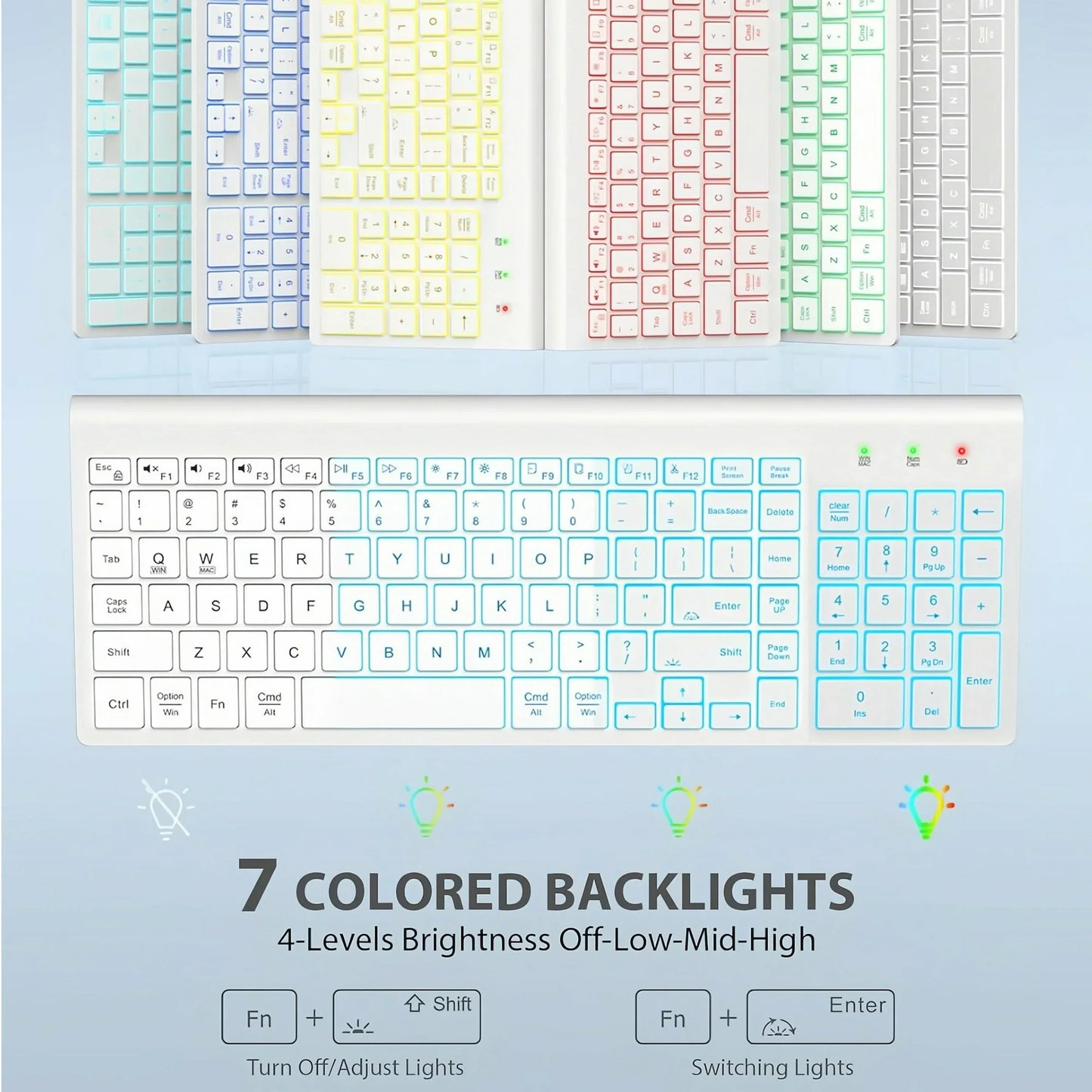 Wireless Keyboard and Mouse Combo - Quiet Backlit Keyboard with RGB Mouse, Rechargeable, Slim, Sleep Mode for Windows, Mac, Laptop -White-Wagpak