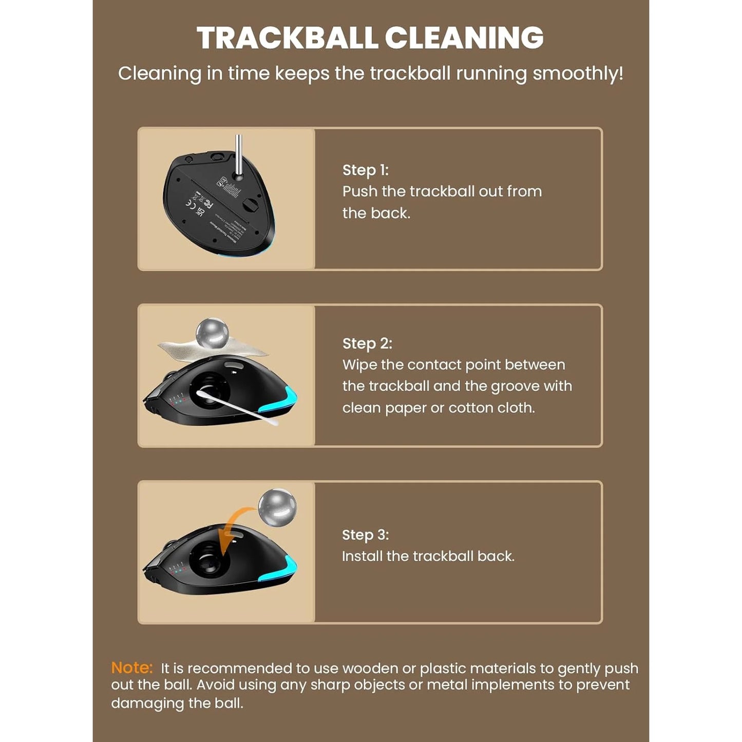 Ergonomic Wireless Trackball Mouse, Adjustable Angle, Thumb Control, Quiet Click, Rechargeable, Multi-Device Bluetooth & USB, for Windows Mac-Black Ball
