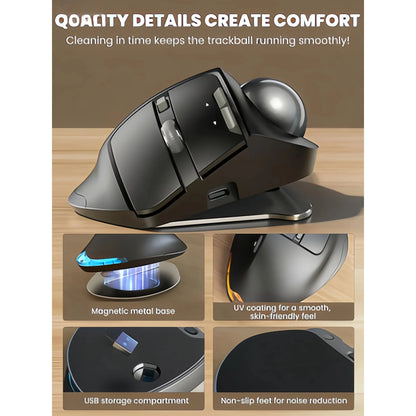 Ergonomic Wireless Trackball Mouse, Adjustable Angle, Thumb Control, Quiet Click, Rechargeable, Multi-Device Bluetooth & USB, for Windows Mac-Blue Ball