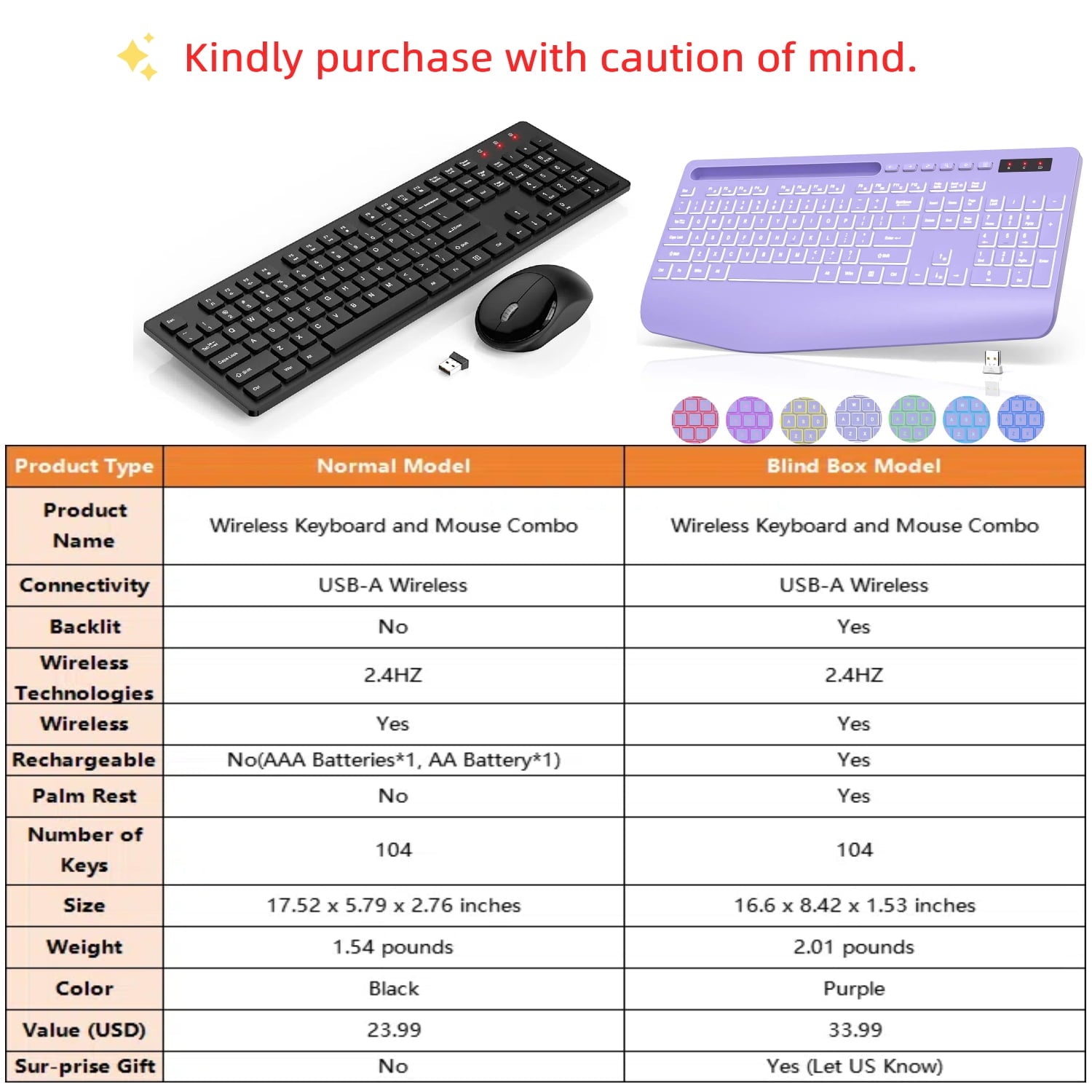 Wireless Keyboard and Mouse, Silent 2.4GHz Cordless Combo-Black-Wagpak