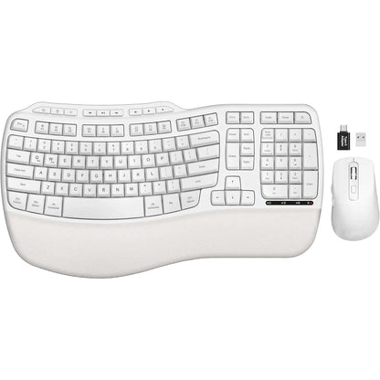 Ergonomic Wireless Keyboard and Mouse Combo, 2.4G Full Size Wave Keyboard with Cushioned Palm Rest, 3 DPI Adjustable Mouse, USB-A & C Compatible with Computer, Laptop, Mac & Tablet