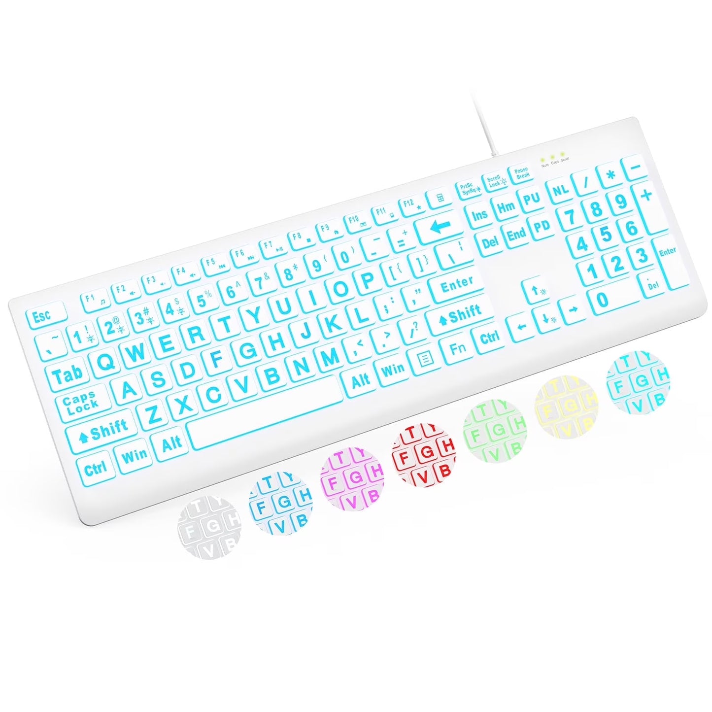 Wagpak Large Print Backlit Keyboard - Wired USB Lighted Computer Keyboard for Laptops,White