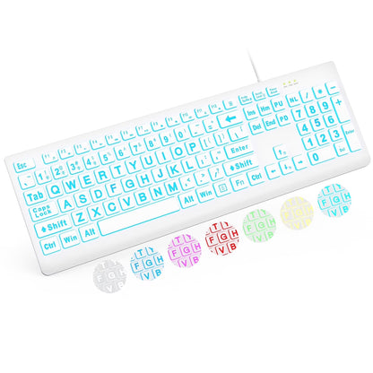 Wagpak Large Print Backlit Keyboard - Wired USB Lighted Computer Keyboard for Laptops,White