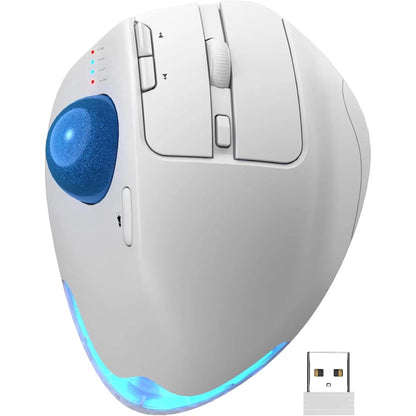 Ergonomic Wireless Trackball Mouse, Adjustable Angle, Thumb Control, Quiet Click, Rechargeable, Multi-Device Bluetooth & USB, for Windows Mac-White Ball