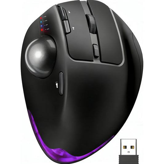 Ergonomic Wireless Trackball Mouse, Adjustable Angle, Thumb Control, Quiet Click, Rechargeable, Multi-Device Bluetooth & USB, for Windows Mac-Black Ball