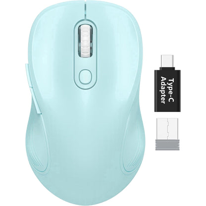 Wireless Mouse for Laptop, Ergonomic Silent Computer Mouse with USB & USB-C, 3 DPI 6 Buttons,Light Blue