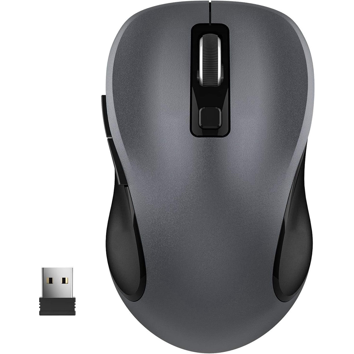 Wireless Mouse for Laptop, Ergonomic Silent Computer Mouse with USB & USB-C, 3 DPI 6 Buttons,Grey