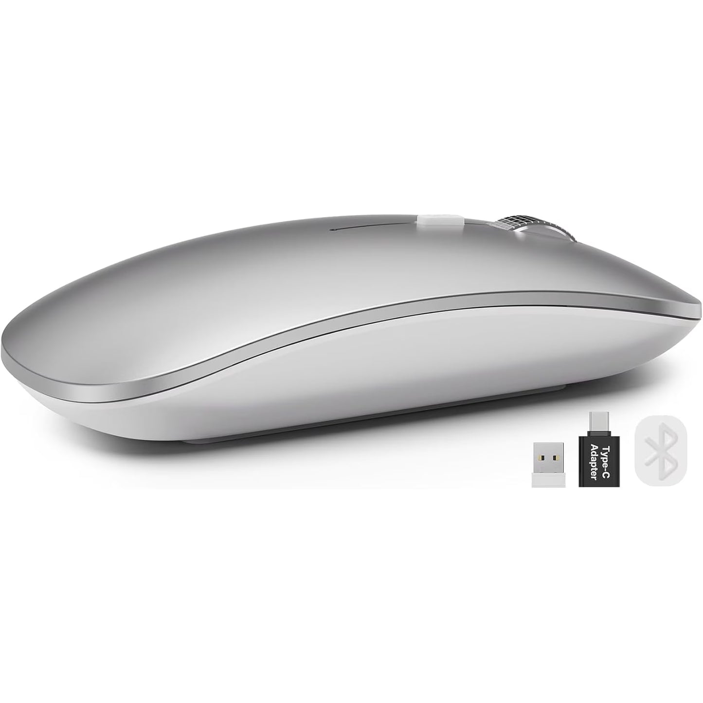 Bluetooth Wireless Mouse for MacBook, iPad, Laptop, Tri-Mode Rechargeable Silent Slim Computer Mouse for 3 Devices with USB & USB-C,Sliver