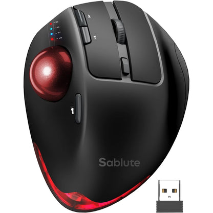 Ergonomic Wireless Trackball Mouse, Adjustable Angle, Thumb Control, Quiet Click, Rechargeable, Multi-Device Bluetooth & USB, for Windows Mac-Red Ball