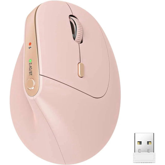 Ergonomic Vertical Mouse, Rechargeable Wireless Bluetooth Mouse for Small & Medium Hands, 4 Adjustable DPI Silent Click, Dual-Device Connection, Auto Sleep for Windows Mac OS, Pink
