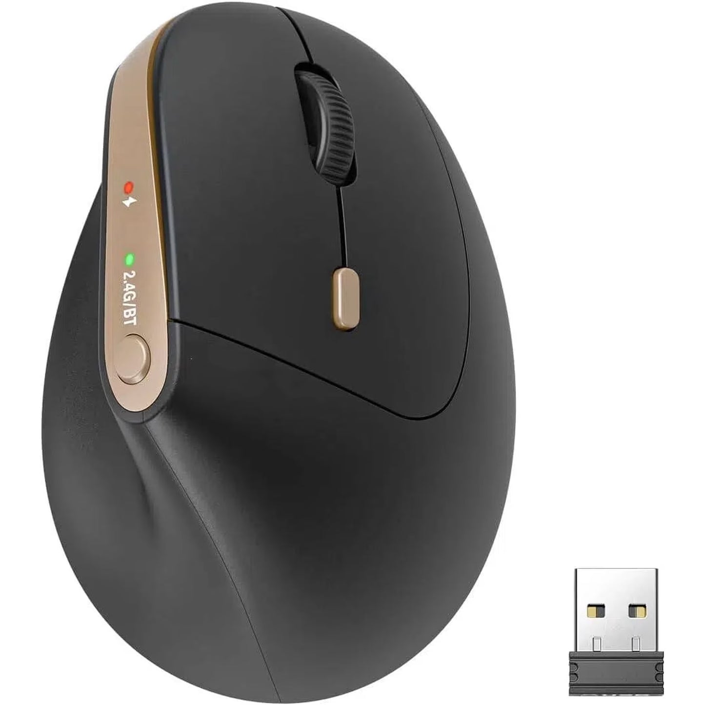 Ergonomic Vertical Mouse, Rechargeable Wireless Bluetooth Mouse for Small & Medium Hands, 4 Adjustable DPI Silent Click, Dual-Device Connection, Auto Sleep for Windows Mac OS, Black