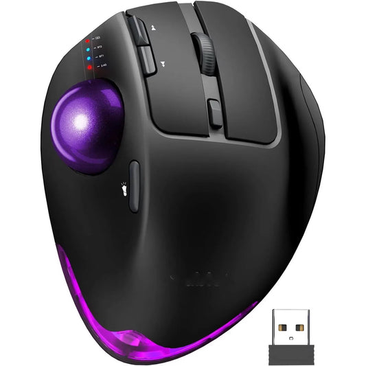 Ergonomic Wireless Trackball Mouse, Adjustable Angle, Thumb Control, Quiet Click, Rechargeable, Multi-Device Bluetooth & USB, for Windows Mac-Purple Ball