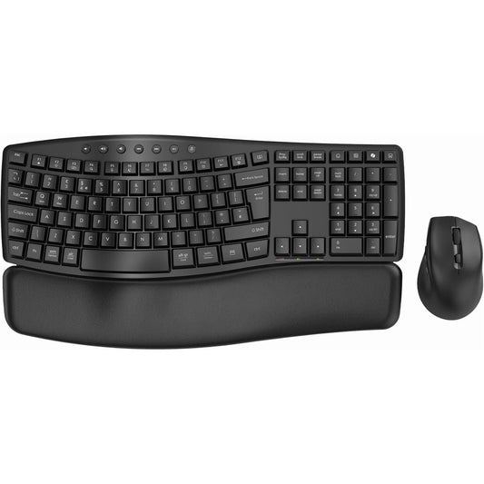 Wireless Keyboard Mouse Combo,Quiet Wave Keyboard with Leather Palm Rest, Ergonomic Mouse, Dual-System Switch, Plug & Play for Home Office,Black