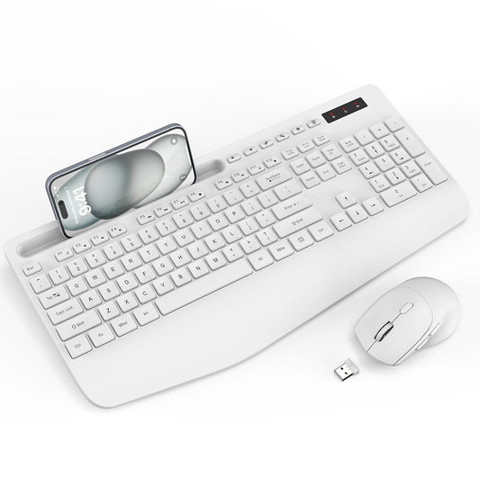 Wireless Keyboard and Mouse Combo with Wrist Rest-white