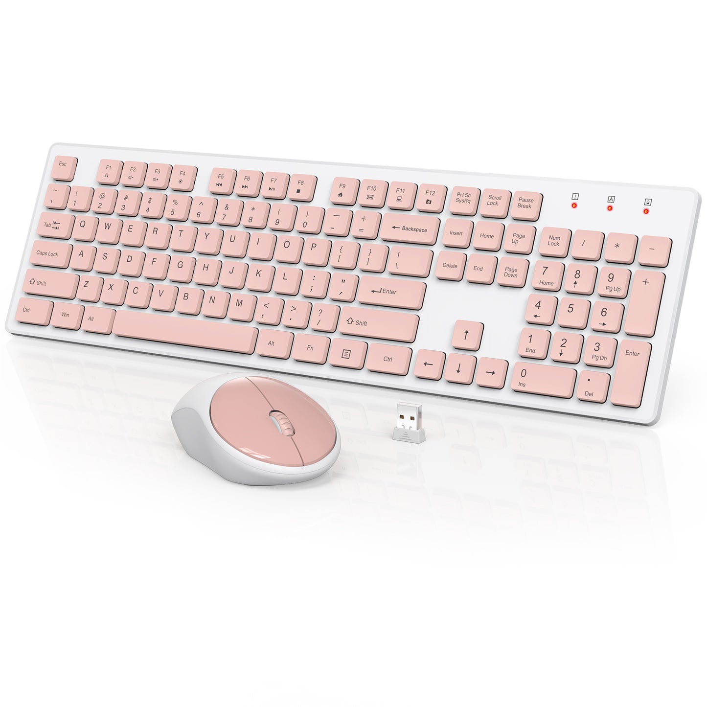 Wireless Keyboard and Mouse, Silent 2.4GHz Cordless Combo-Pink-Wagpak