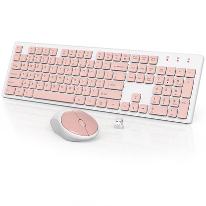 Wireless Keyboard and Mouse, Silent 2.4GHz Cordless Combo-Pink-Wagpak