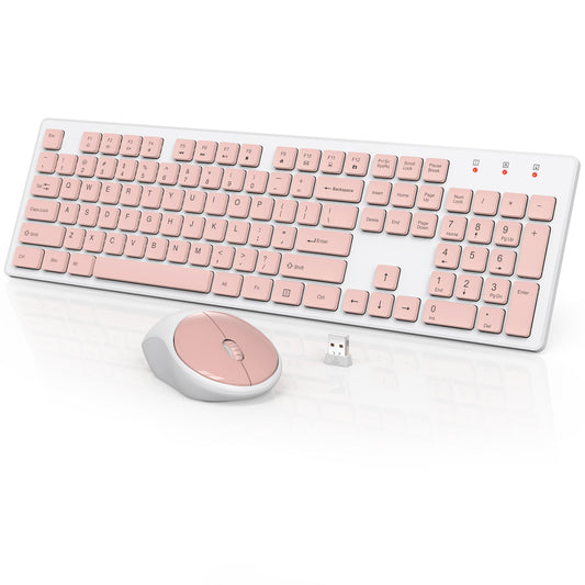 Wireless Keyboard and Mouse, Silent 2.4GHz Cordless Combo-Pink-Wagpak