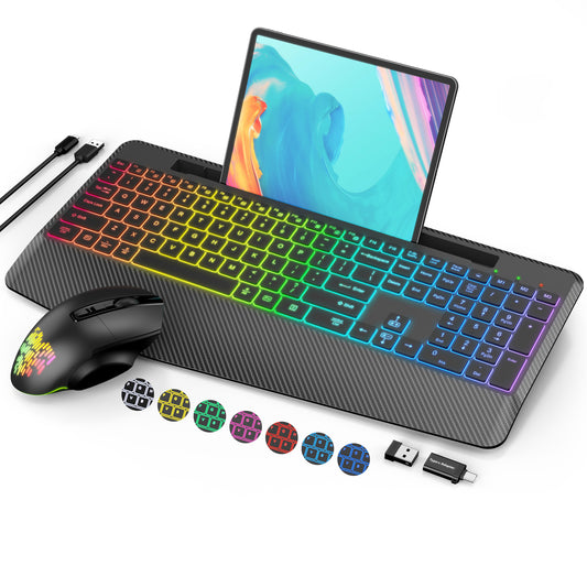 Wireless Keyboard and Mouse Backlits, Wrist Rest, Jiggler Mouse