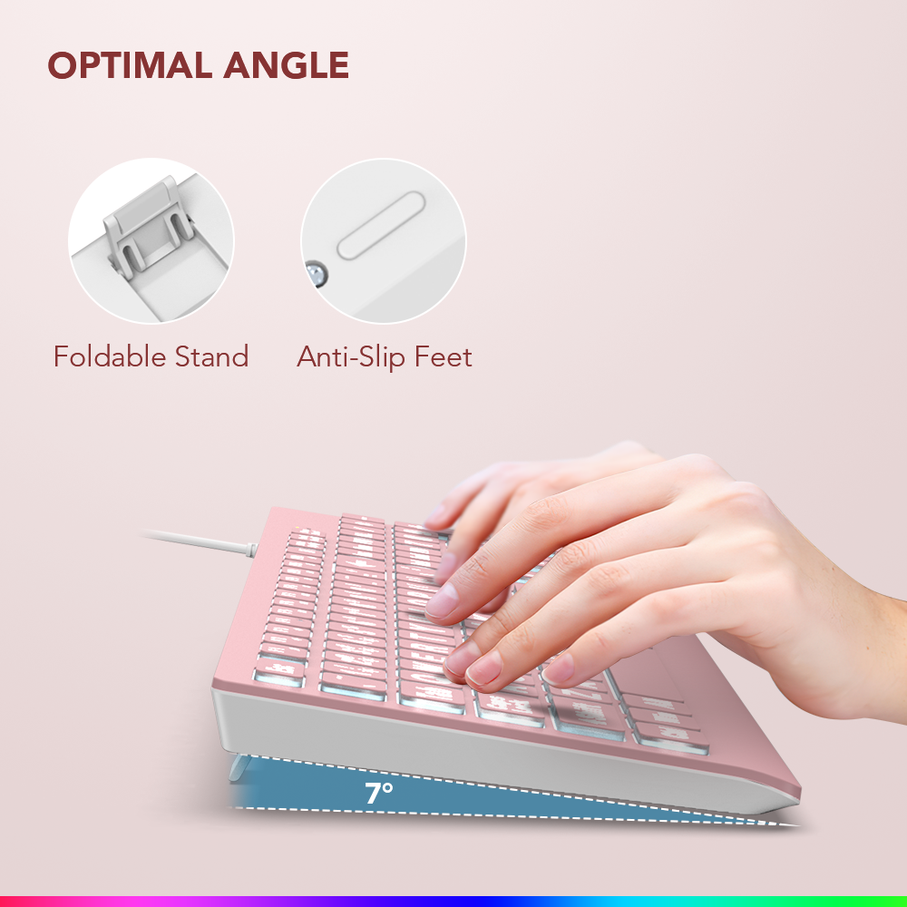 Wagpak Large Print Backlit Keyboard - Wired USB Lighted Computer Keyboard for Laptops,Pink