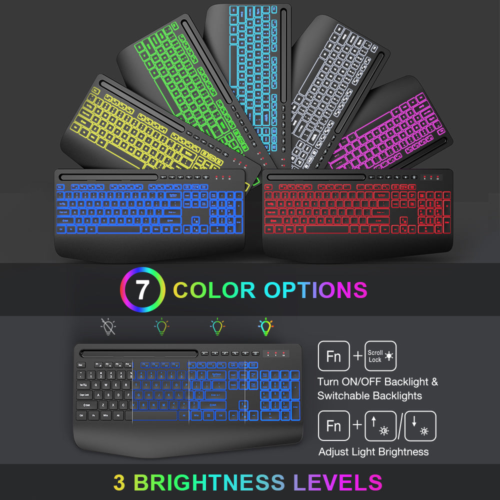 Wireless Keyboard and Mouse Combo, 9 Backlit Effects with Wrist Rest, Phone Holder