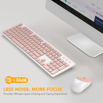 Wireless Keyboard and Mouse, Silent 2.4GHz Cordless Combo-Pink-Wagpak