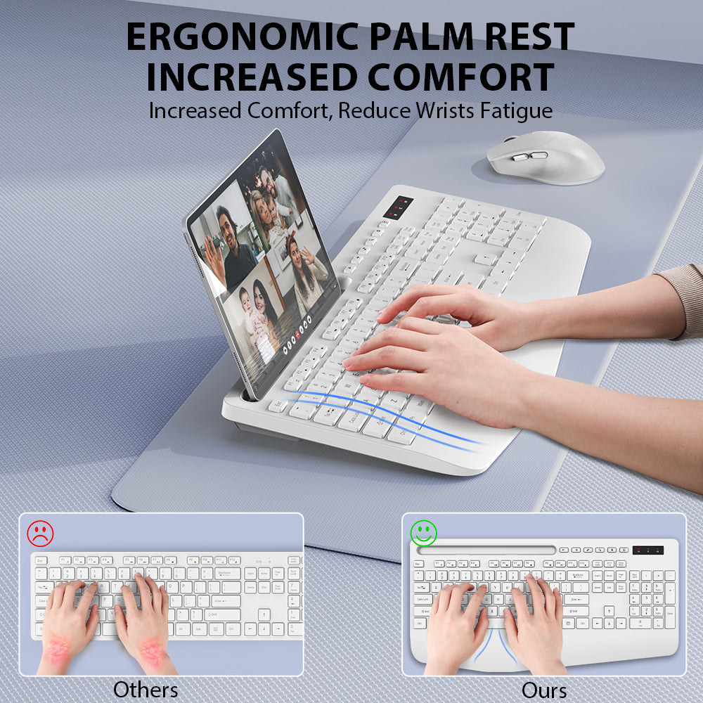 Wireless Keyboard and Mouse Combo with Wrist Rest-white