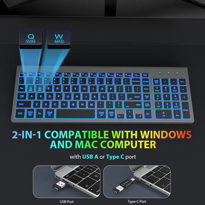 Wireless Keyboard and Mouse Combo - Quiet Backlit Keyboard with RGB Mouse, Rechargeable, Slim, Sleep Mode for Windows, Mac, Laptop - Space Gray-Wagpak