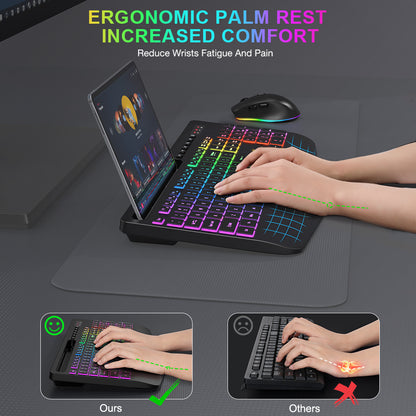 Wireless Keyboard and Mouse Combo, 9 Backlit Effects with Wrist Rest, Phone Holder