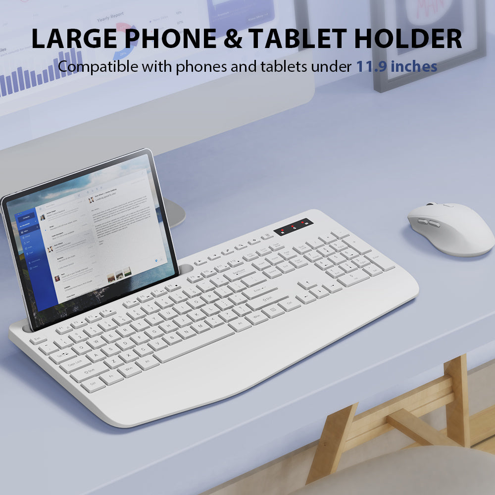 Wireless Keyboard and Mouse Combo with Wrist Rest-white
